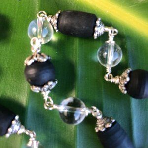 33" black Tulasi with quartz crystal beads